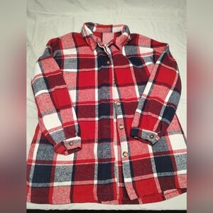 Red and White Plaid Button-Up Shirt